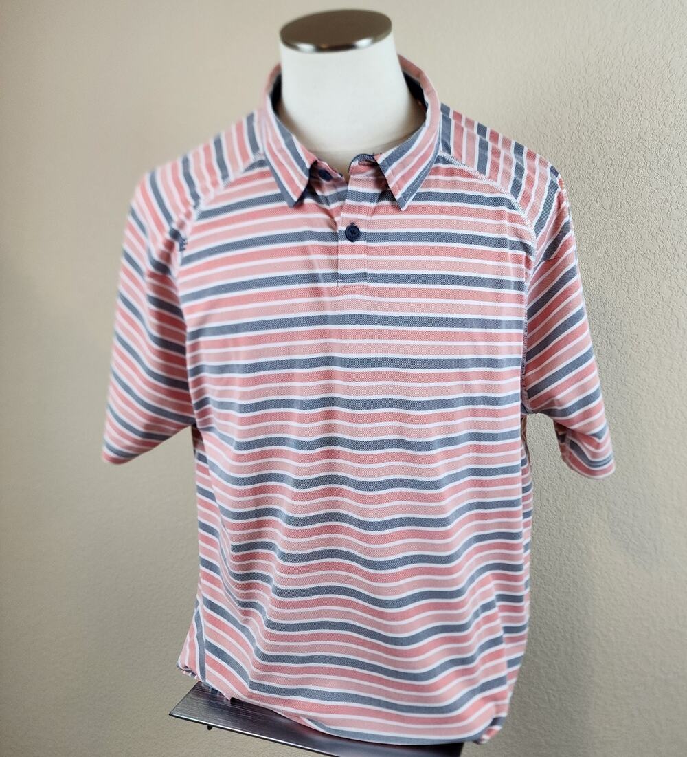 Rhone Delta Pique Polo Shirt Mens 2XL Short Sleeve Performance Red Blue Striped
